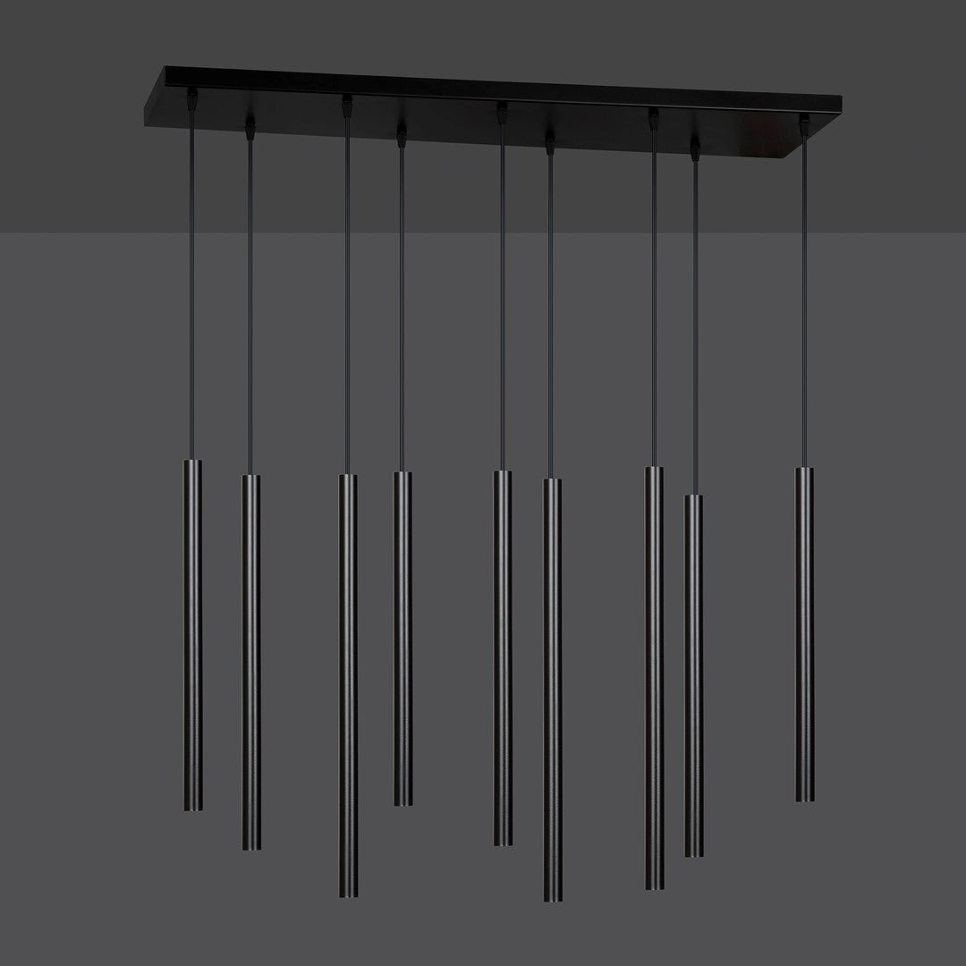 Lampa wisząca czarna SOFIA 9 - punktowa G9 klosz TUBA metalowa REGULOWANA - LAITICA