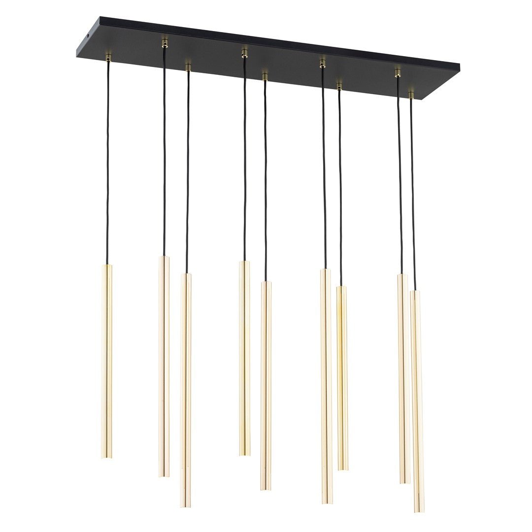 Lampa wisząca czarna SOFIA 9 - punktowa G9 klosz ZŁOTY TUBA REGULOWANA zwis - LAITICA