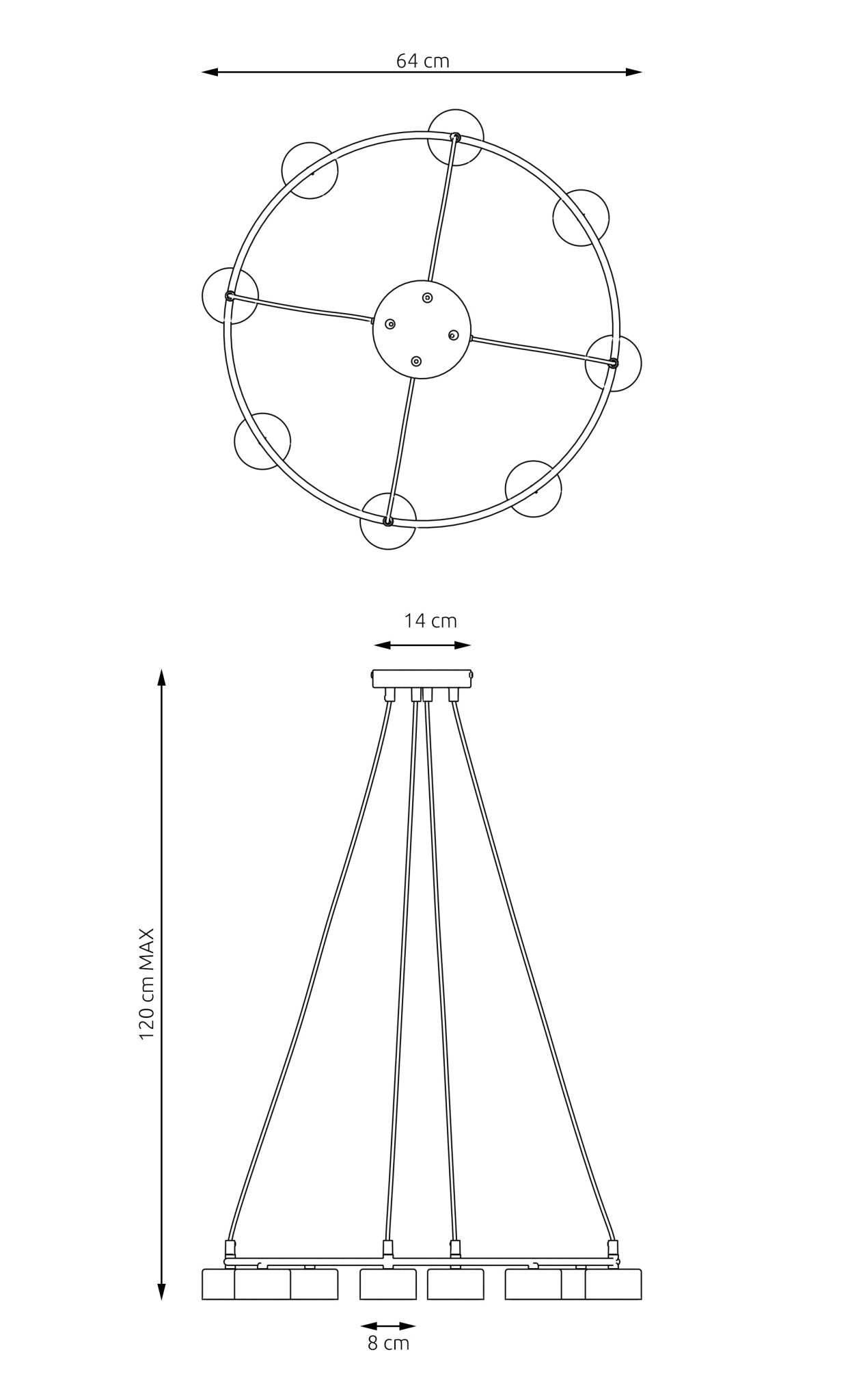Lampa Wisząca DUŻA Biała LIMA 8 - punktowa Regulowana Zwis Nowoczesny Design - LAITICA