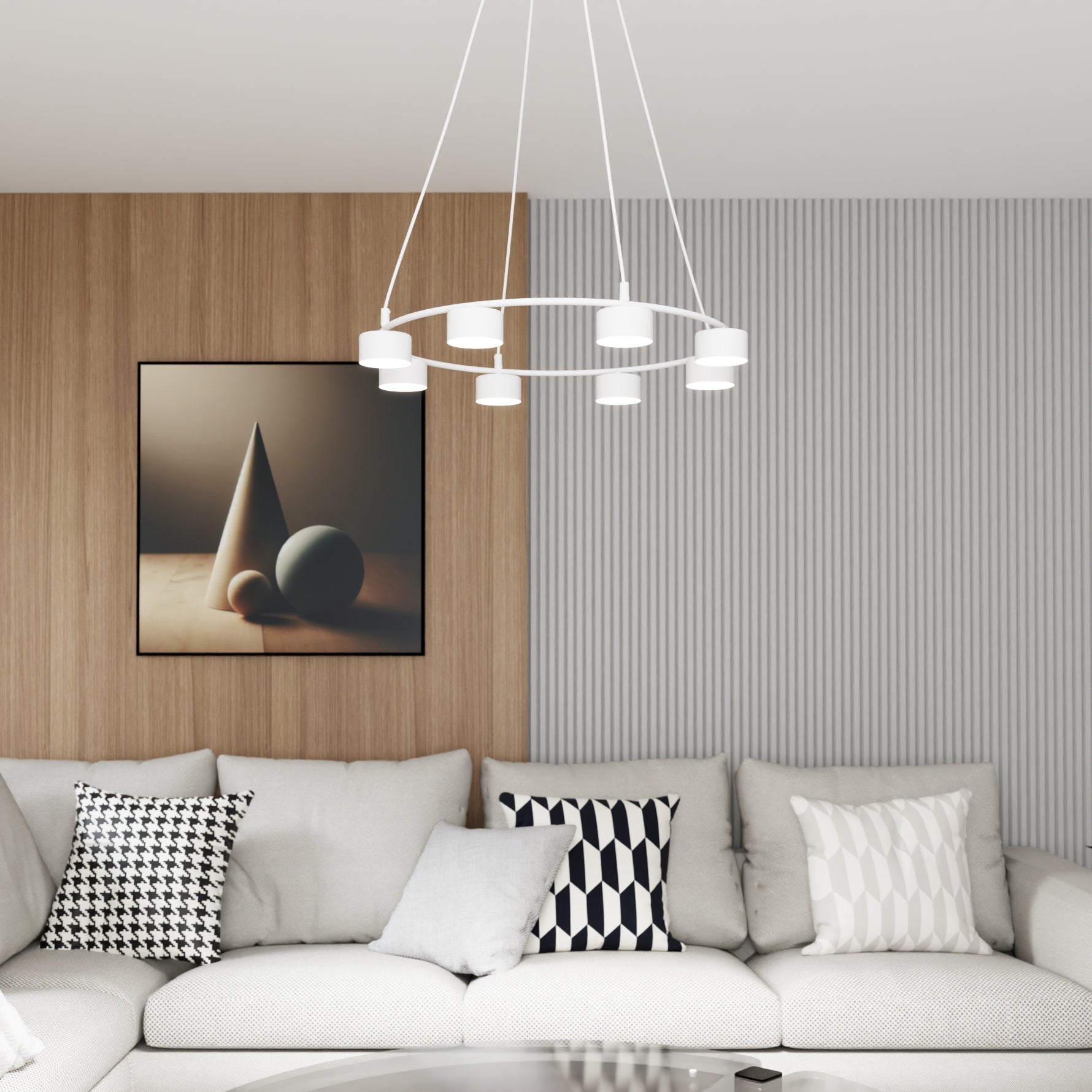 Lampa Wisząca DUŻA Biała LIMA 8 - punktowa Regulowana Zwis Nowoczesny Design - LAITICA