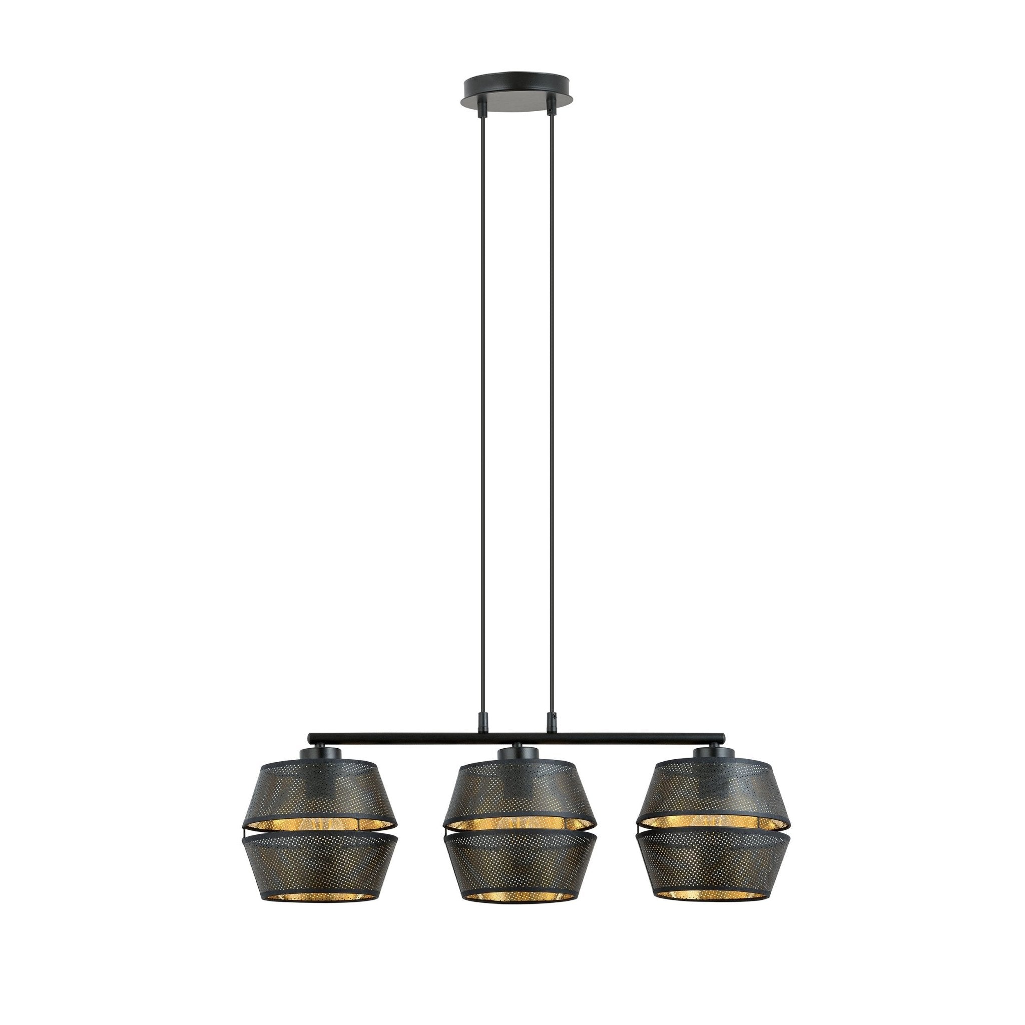 Lampa wisząca elegancka NELI czarny złoty 3 klosze trzonek E27 metal 100 cm - LAITICA