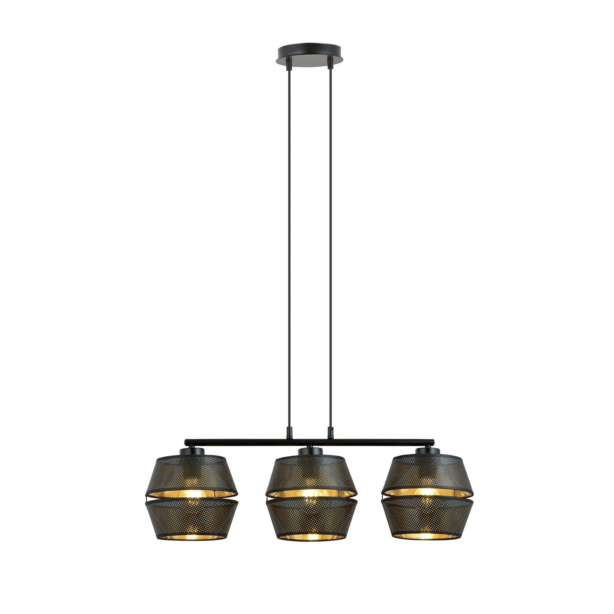 Lampa wisząca elegancka NELI czarny złoty 3 klosze trzonek E27 metal 100 cm - LAITICA