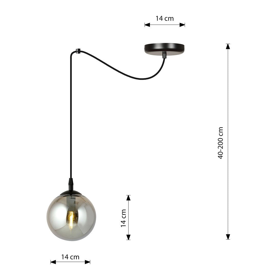 Lampa wisząca GIGI 1 BL GRAFIT pająk, klosze grafit, czarna - LAITICA