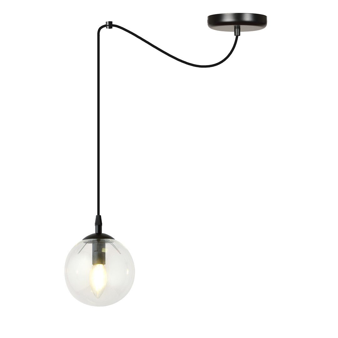 Lampa wisząca GIGI 1 BL TRANSPARENT pająk, klosze, czarna - LAITICA
