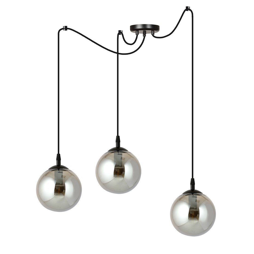 Lampa wisząca GIGI 3 BL GRAFIT pająk, klosze grafit, czarna - LAITICA