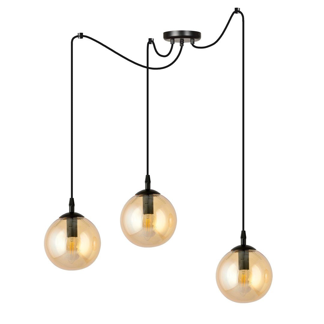 Lampa wisząca GIGI 3 BL MIODOWY pająk klosze bursztyn czarna - LAITICA