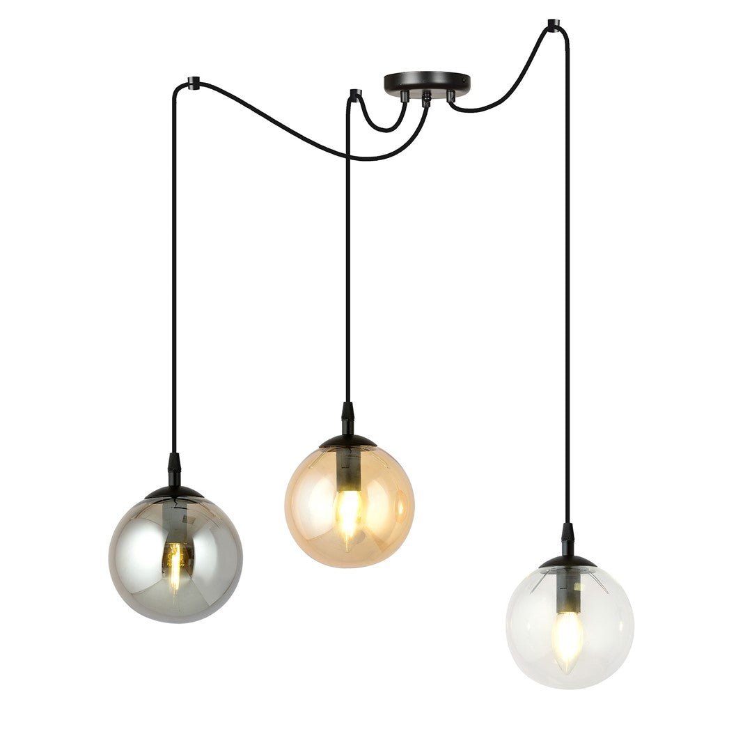 Lampa wisząca GIGI 3 BL MIX pająk, klosze kolor mix, czarna - LAITICA