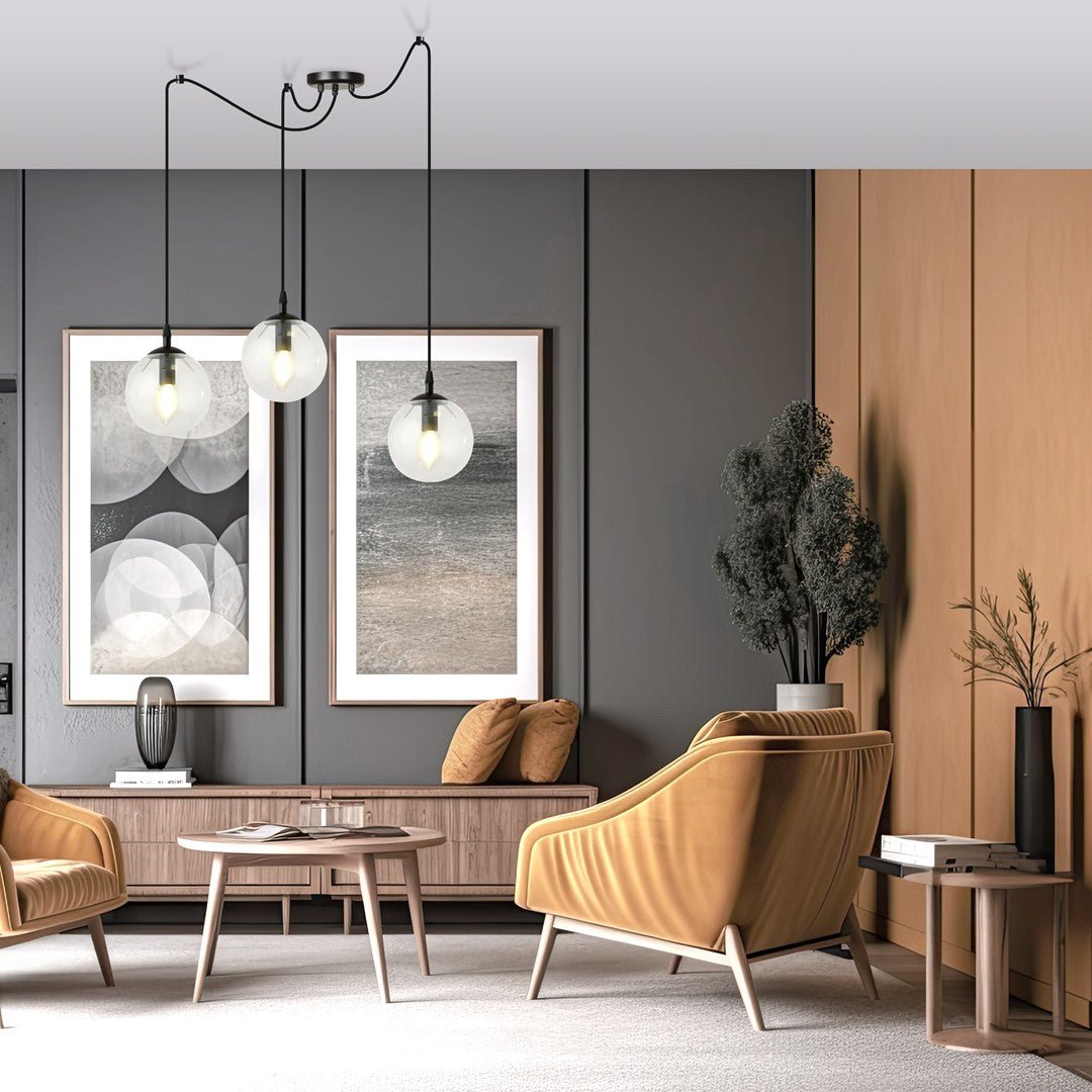 Lampa wisząca GIGI 3 BL TRANSPARENT pająk, klosze, czarna - LAITICA