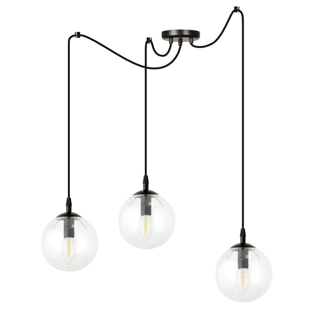 Lampa wisząca GIGI 3 BL TRANSPARENT pająk, klosze, czarna - LAITICA