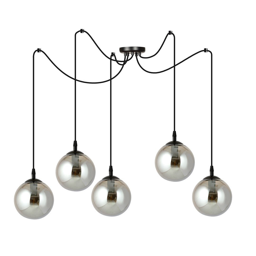 Lampa wisząca GIGI 5 BL GRAFIT pająk, klosze grafit, czarna - LAITICA