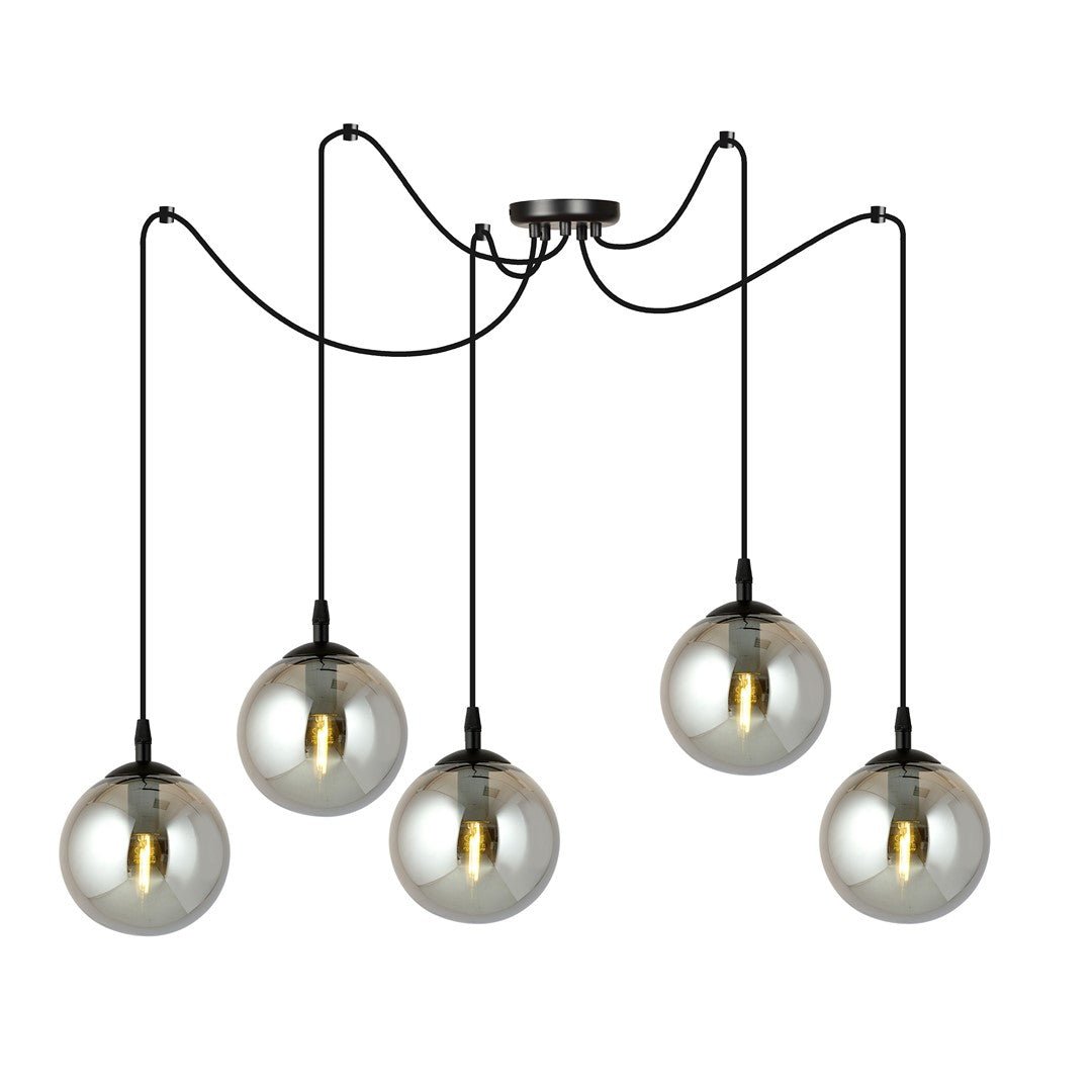 Lampa wisząca GIGI 5 BL GRAFIT pająk, klosze grafit, czarna - LAITICA