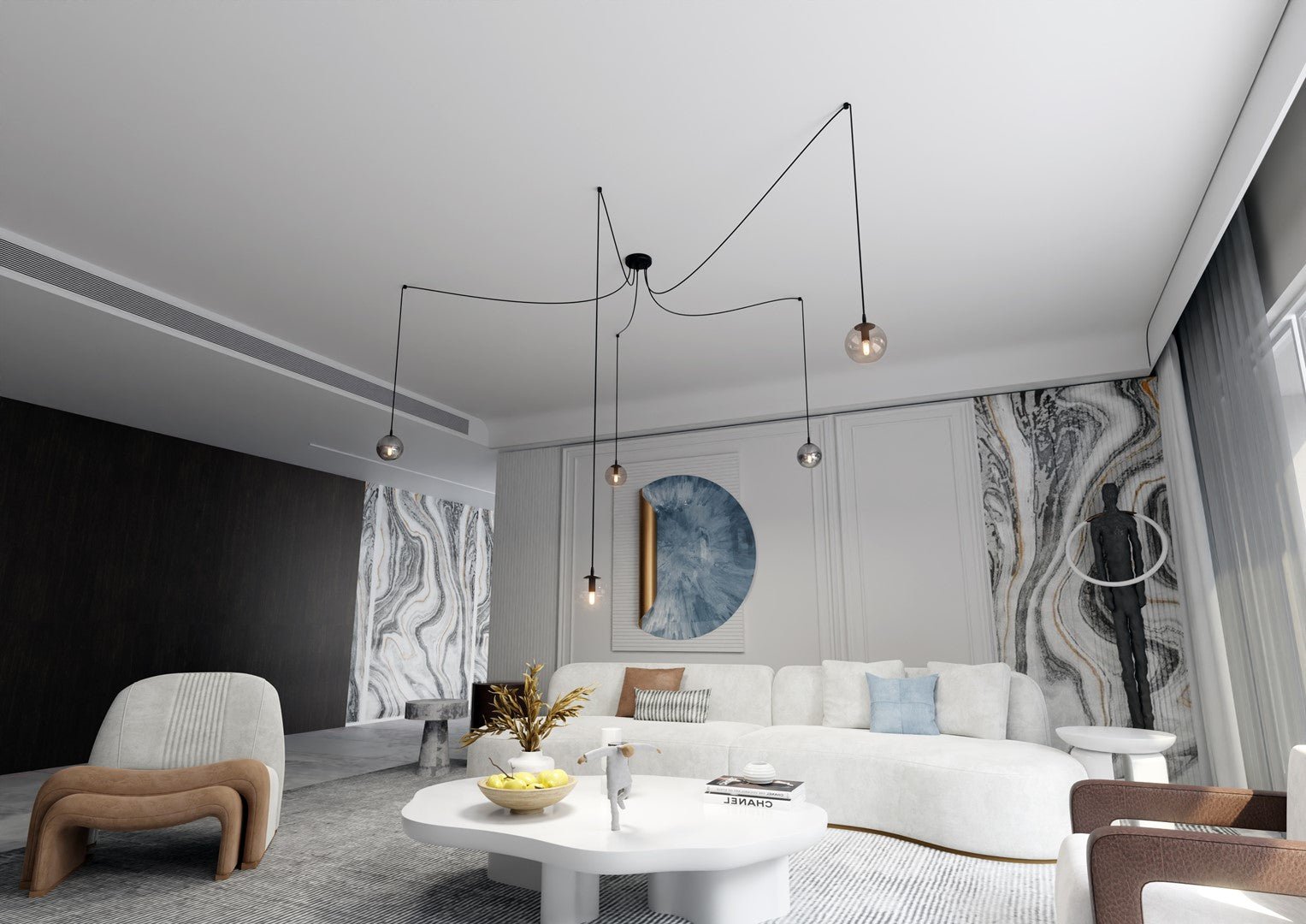 Lampa wisząca GIGI 5 BL MIX pająk, klosze kolor mix, czarna - LAITICA