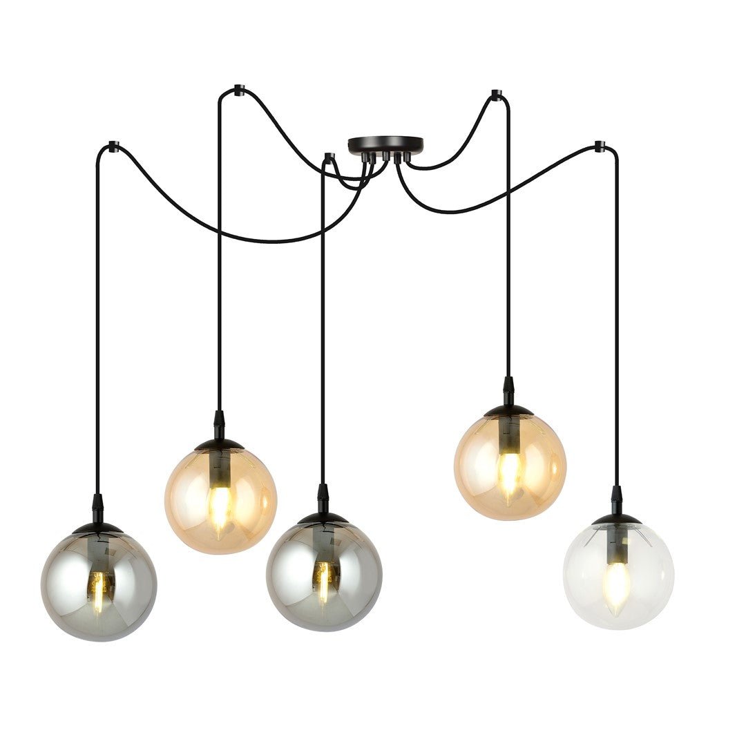 Lampa wisząca GIGI 5 BL MIX pająk, klosze kolor mix, czarna - LAITICA