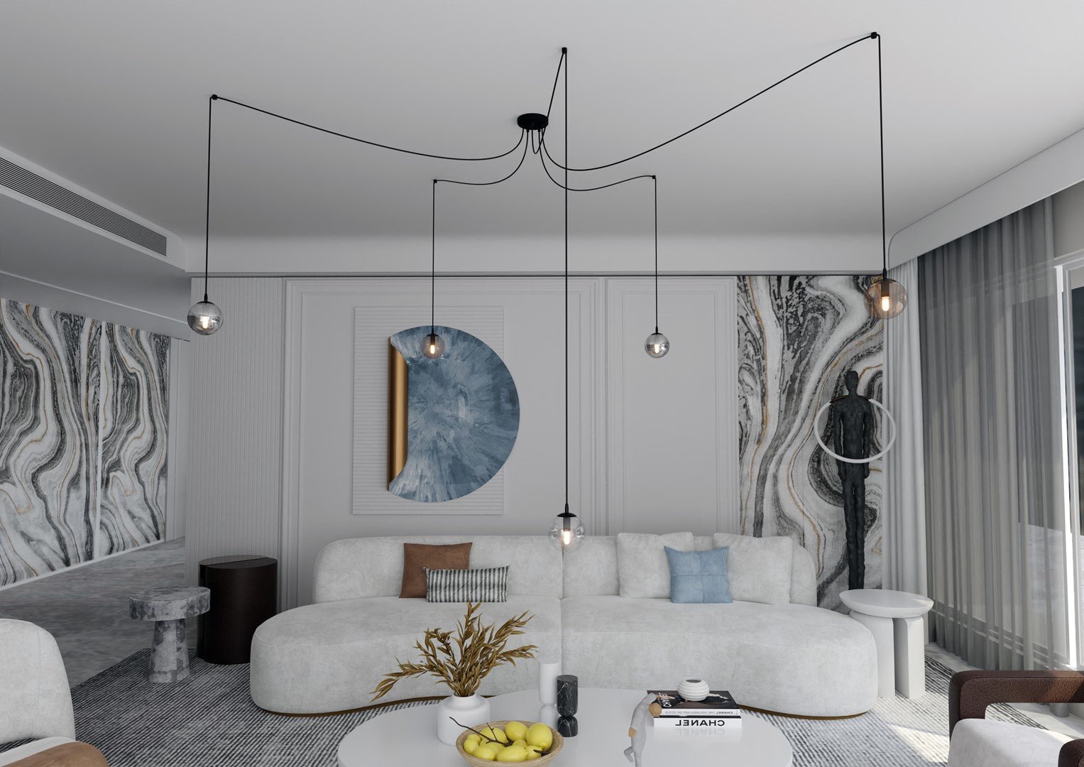 Lampa wisząca GIGI 5 BL MIX pająk, klosze kolor mix, czarna - LAITICA