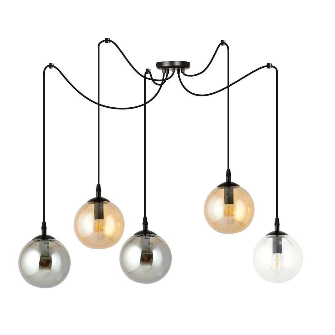 Lampa wisząca GIGI 5 BL MIX pająk, klosze kolor mix, czarna - LAITICA