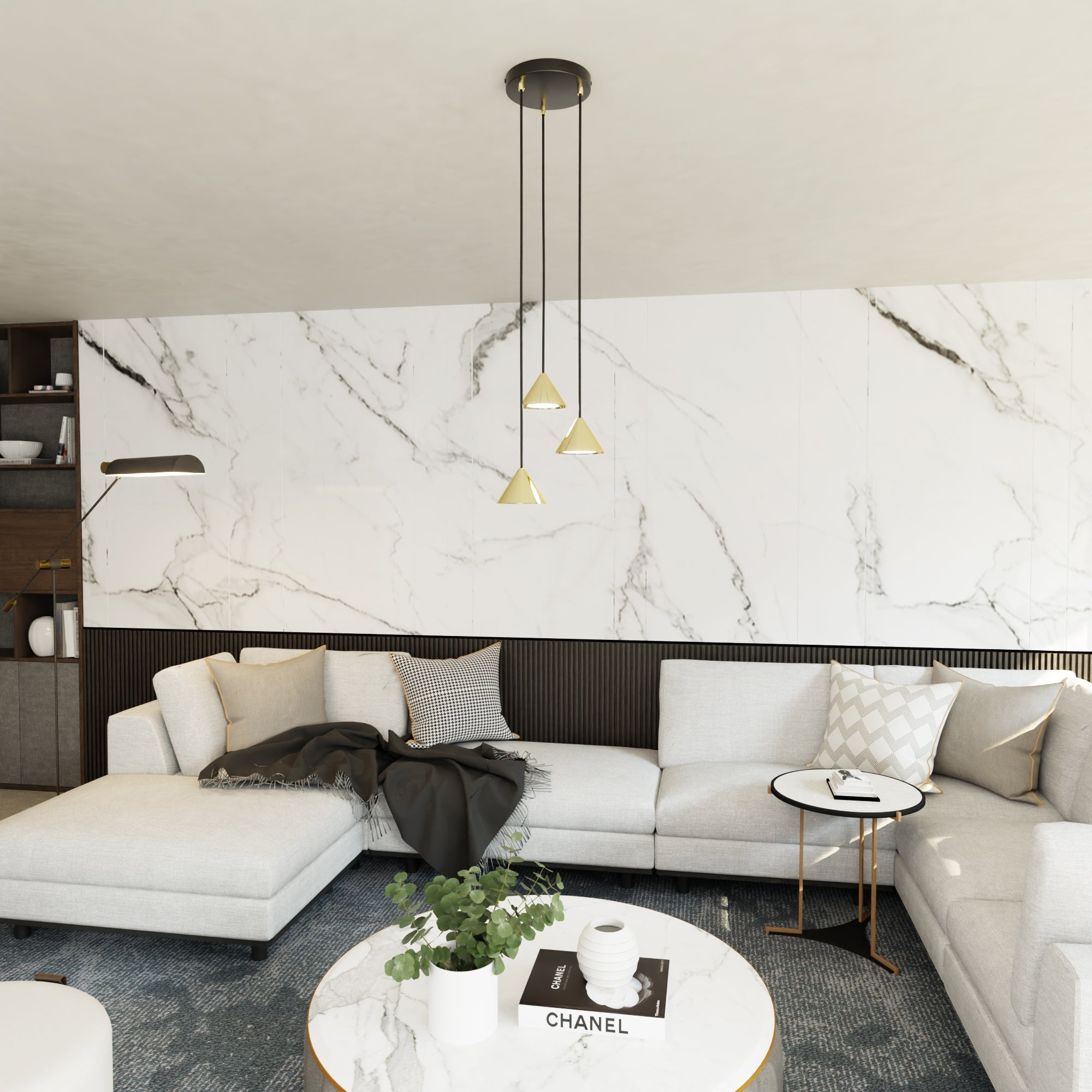 Lampa WISZĄCA INEZ 3 - punkty GX53 ZŁOTE KLOSZE stożek Nowoczesna do salonu - LAITICA