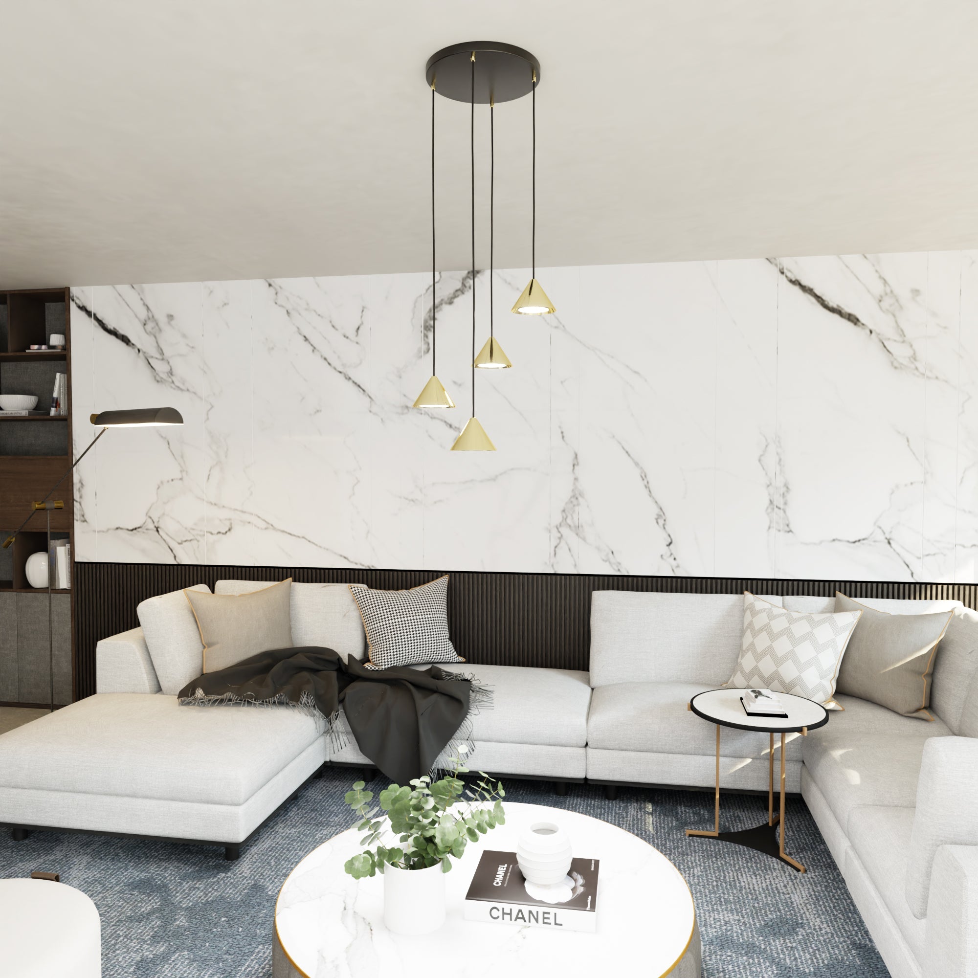 Lampa WISZĄCA INEZ 4 - punkty GX53 ZŁOTE KLOSZE stożek Nowoczesna do salonu - LAITICA