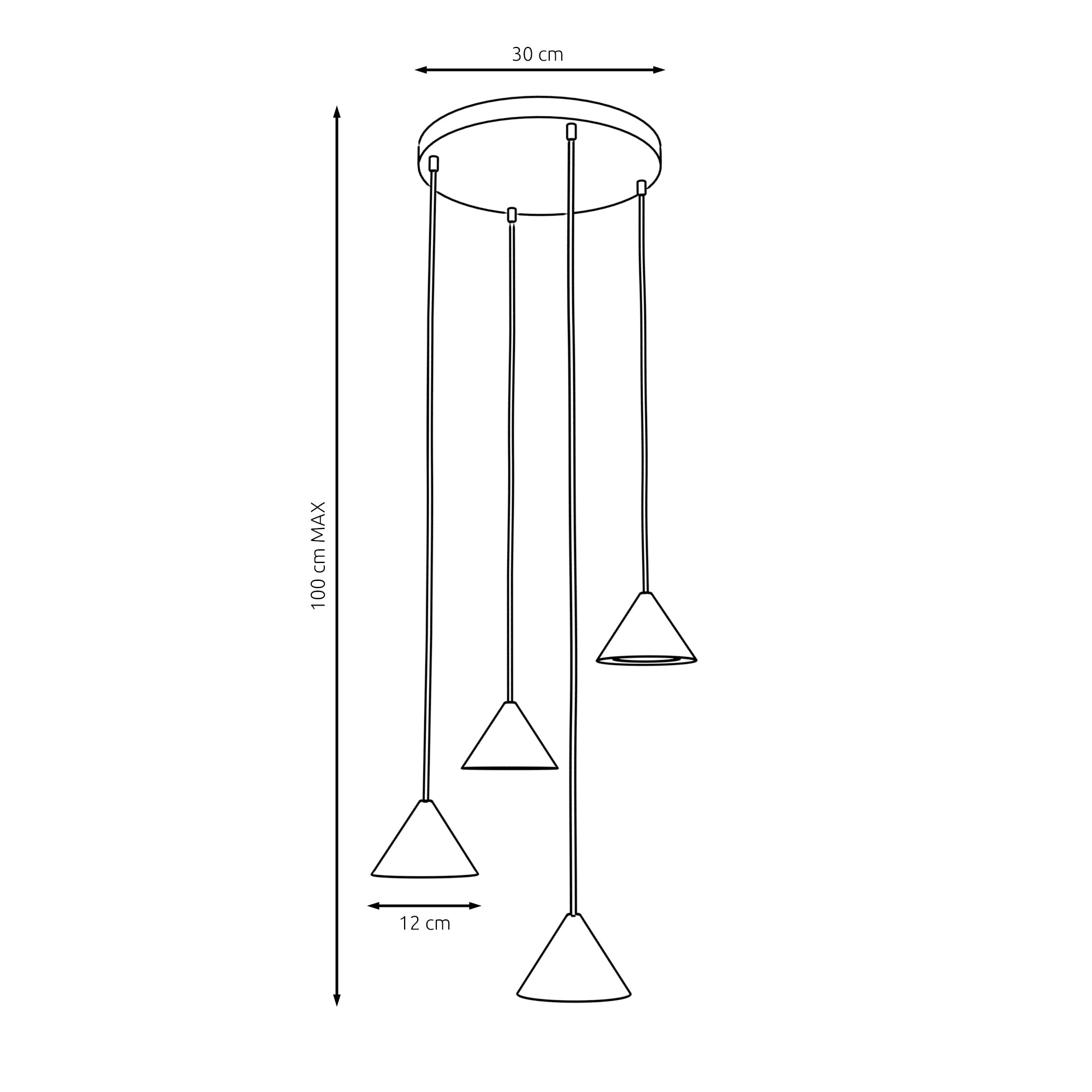 Lampa WISZĄCA INEZ 4 - punkty GX53 ZŁOTE KLOSZE stożek Nowoczesna do salonu - LAITICA