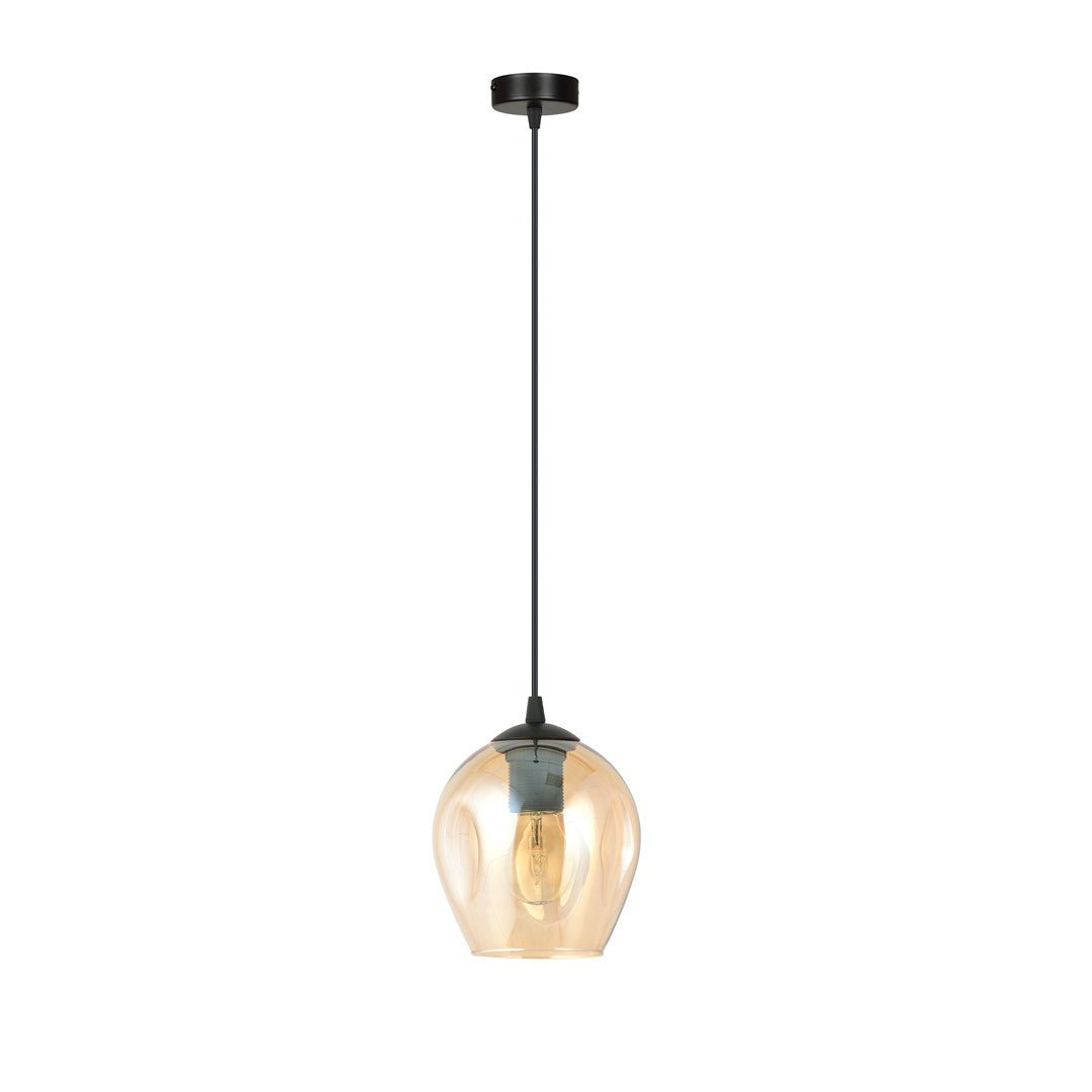 Lampa wisząca ISTAR 1 BL MIODOWY loft klosz bursztyn czarna - LAITICA