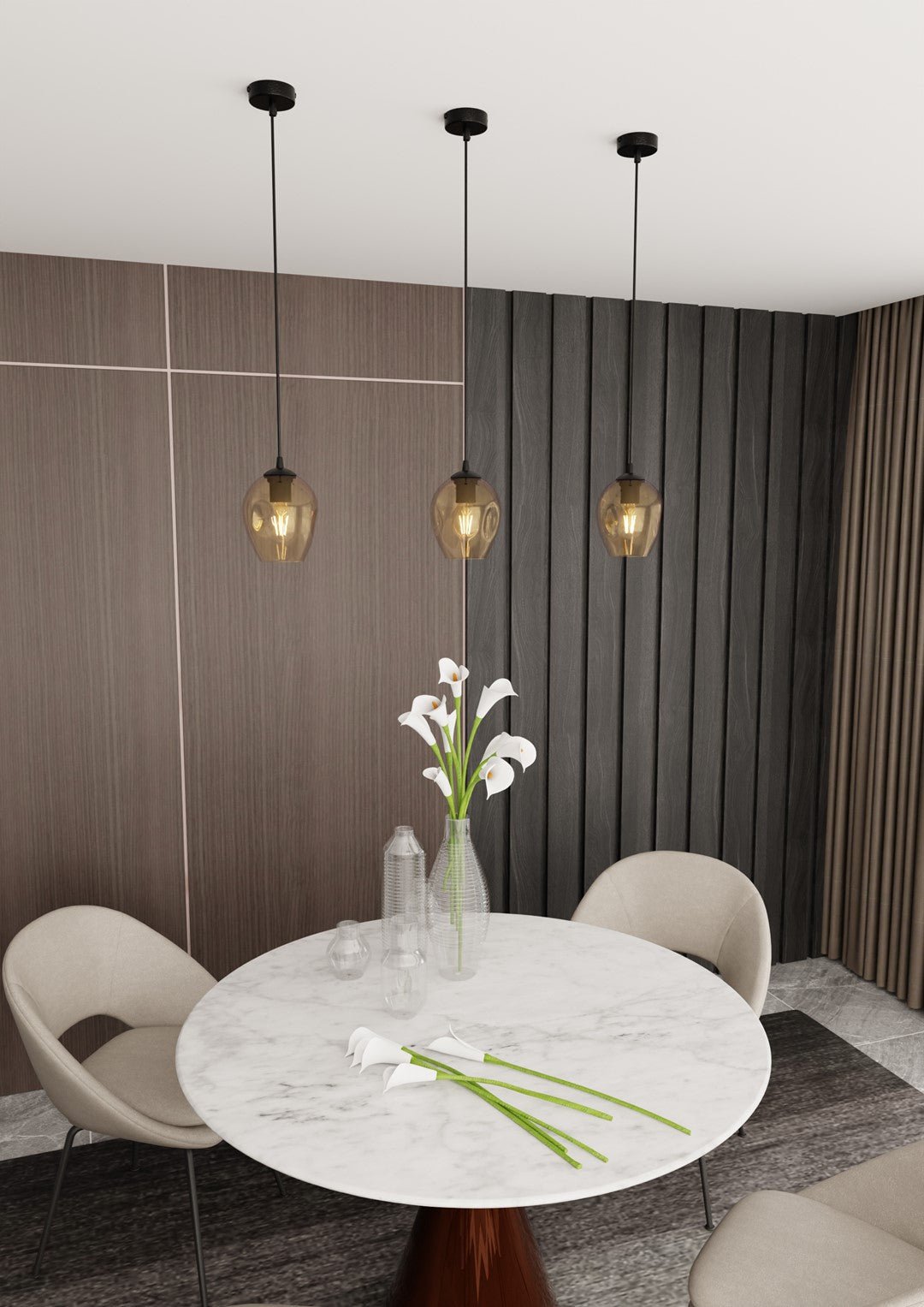 Lampa wisząca ISTAR 1 BL MIODOWY loft klosz bursztyn czarna - LAITICA