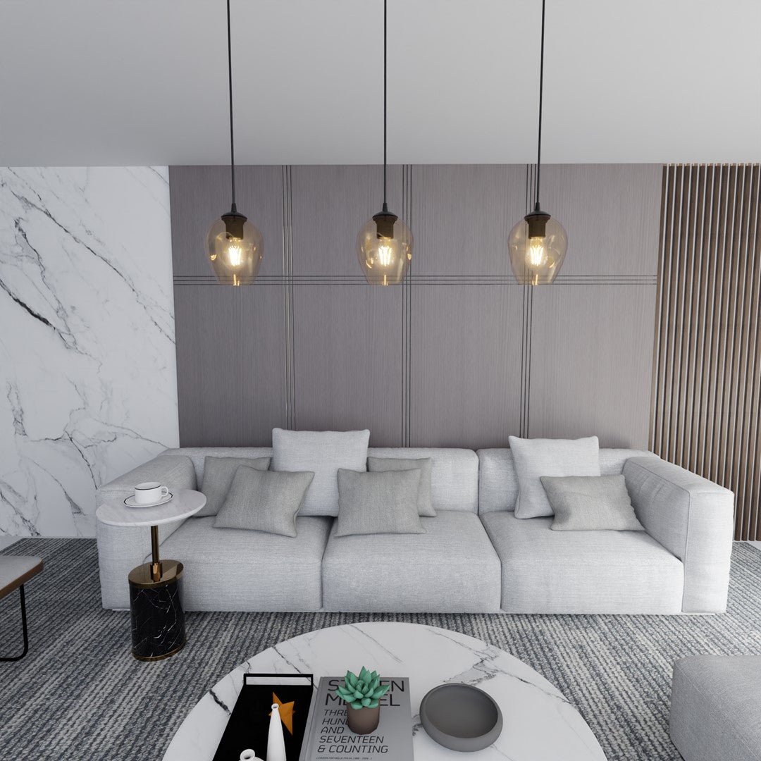 Lampa wisząca ISTAR 1 BL MIODOWY loft klosz bursztyn czarna - LAITICA