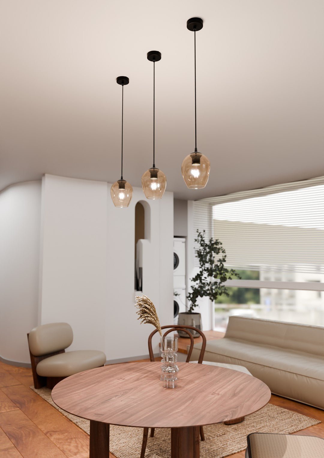 Lampa wisząca ISTAR 1 BL MIODOWY loft klosz bursztyn czarna - LAITICA
