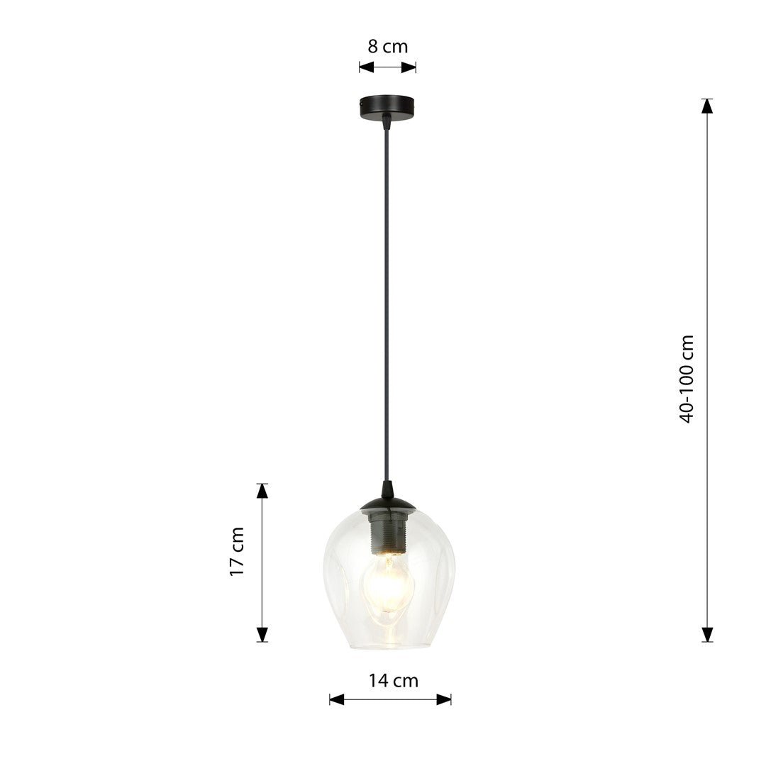 Lampa wisząca ISTAR 1 BL TRANSPARENT loft, klosz, czarna - LAITICA