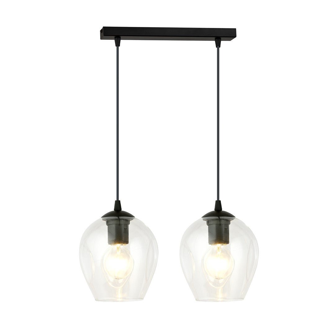 Lampa wisząca ISTAR 2 BL TRANSPARENT loft, klosz, czarna - LAITICA