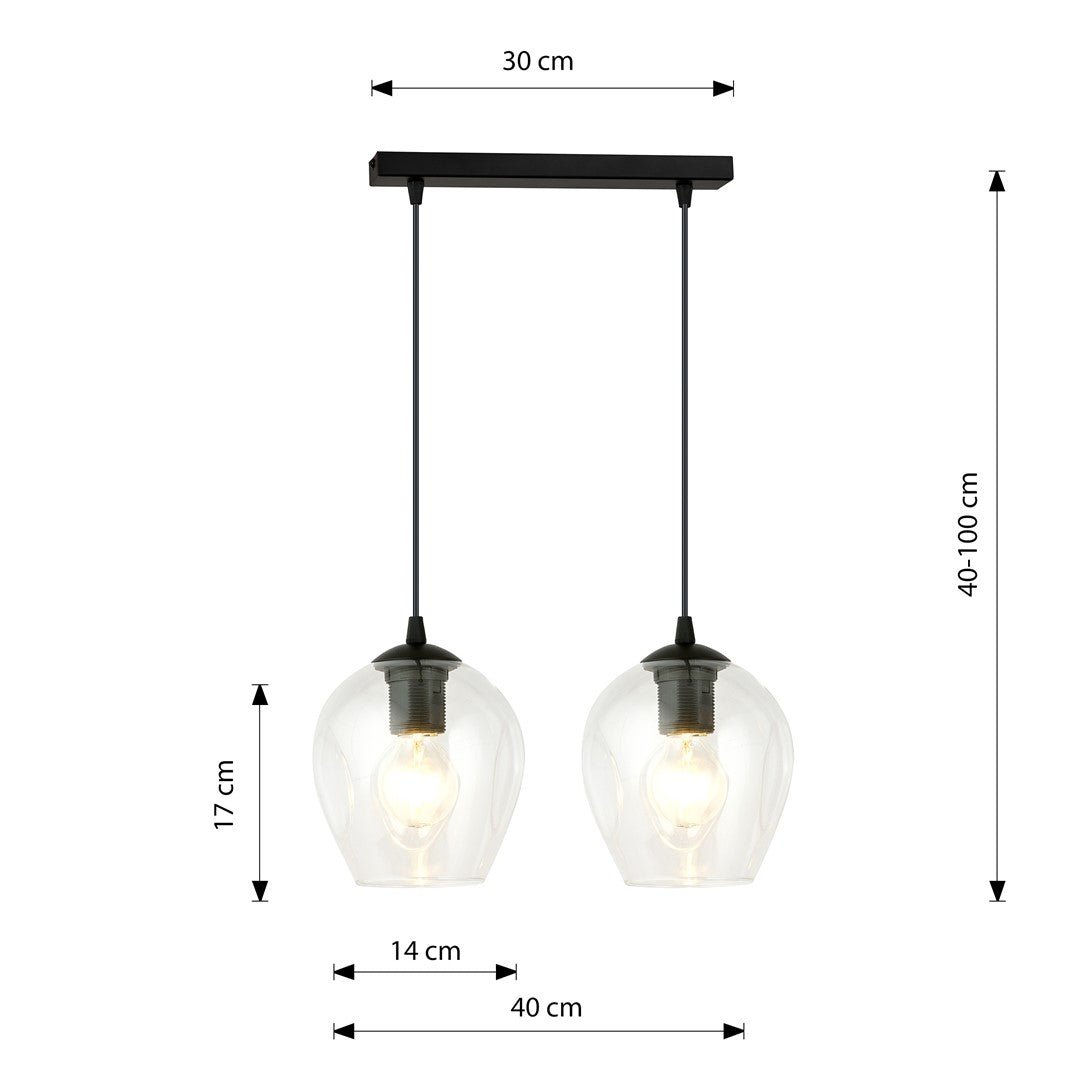 Lampa wisząca ISTAR 2 BL TRANSPARENT loft, klosz, czarna - LAITICA