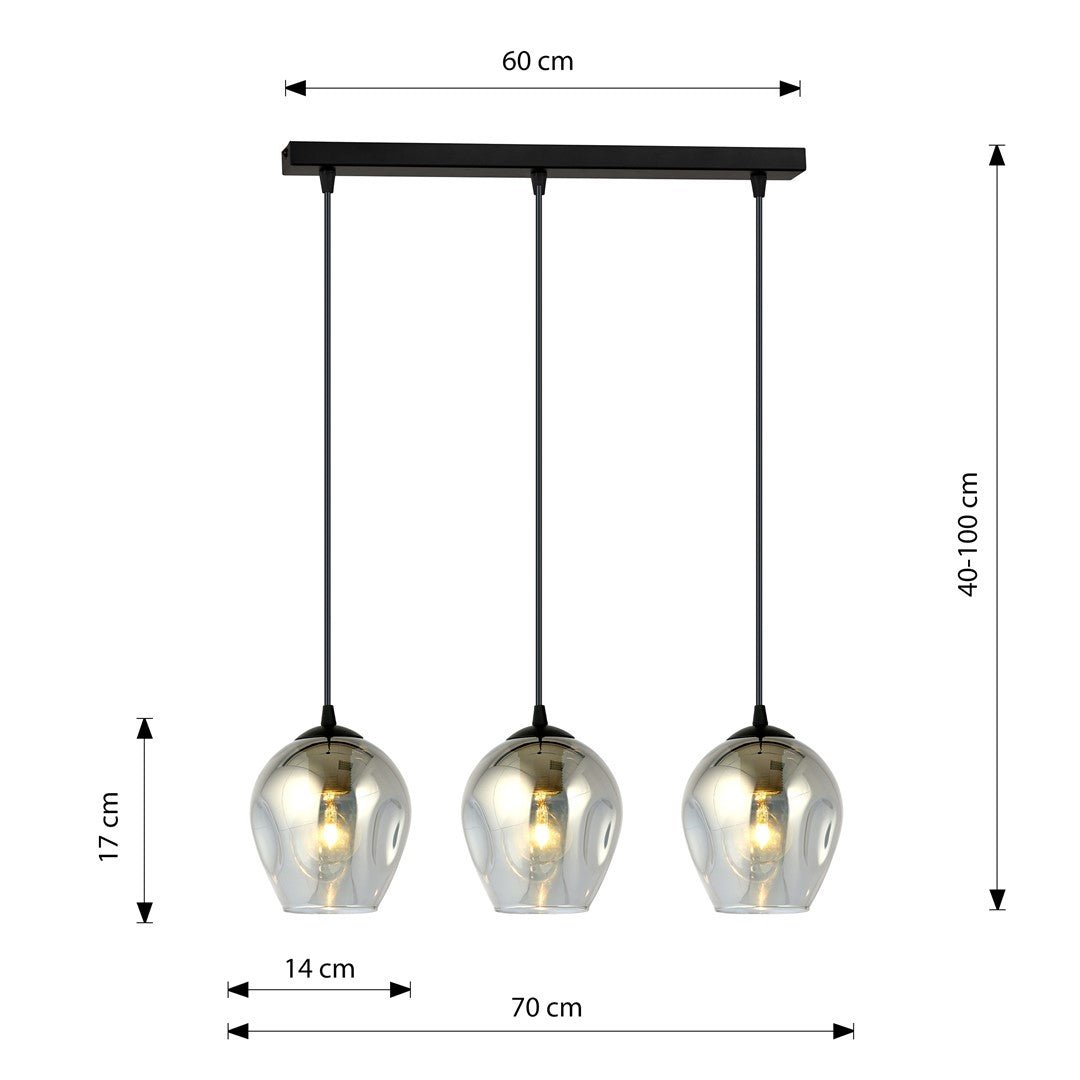 Lampa wisząca ISTAR 3 BL GRAFIT loft klosz grafit czarna - LAITICA
