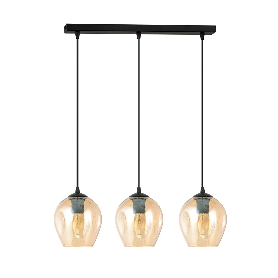 Lampa wisząca ISTAR 3 BL MIODOWY loft klosz bursztyn, czarna - LAITICA