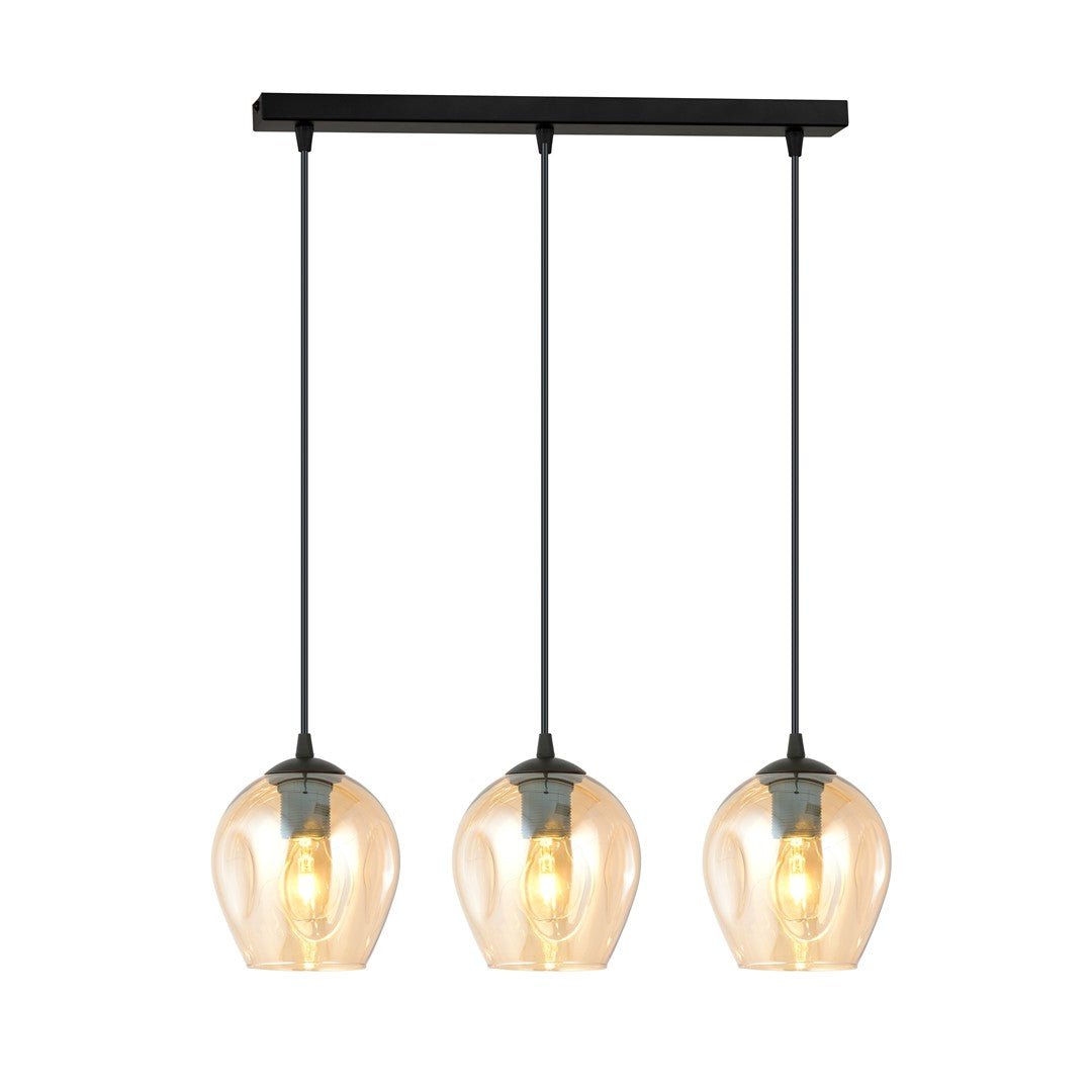 Lampa wisząca ISTAR 3 BL MIODOWY loft klosz bursztyn, czarna - LAITICA