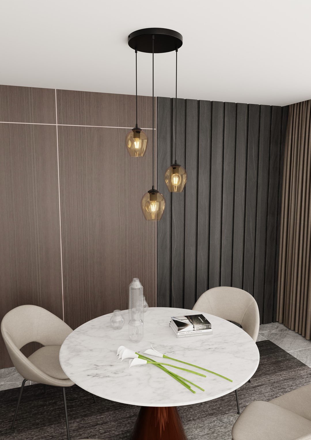 Lampa wisząca ISTAR 3 BL PREMIUM MIODOWY loft klosz bursztyn - LAITICA