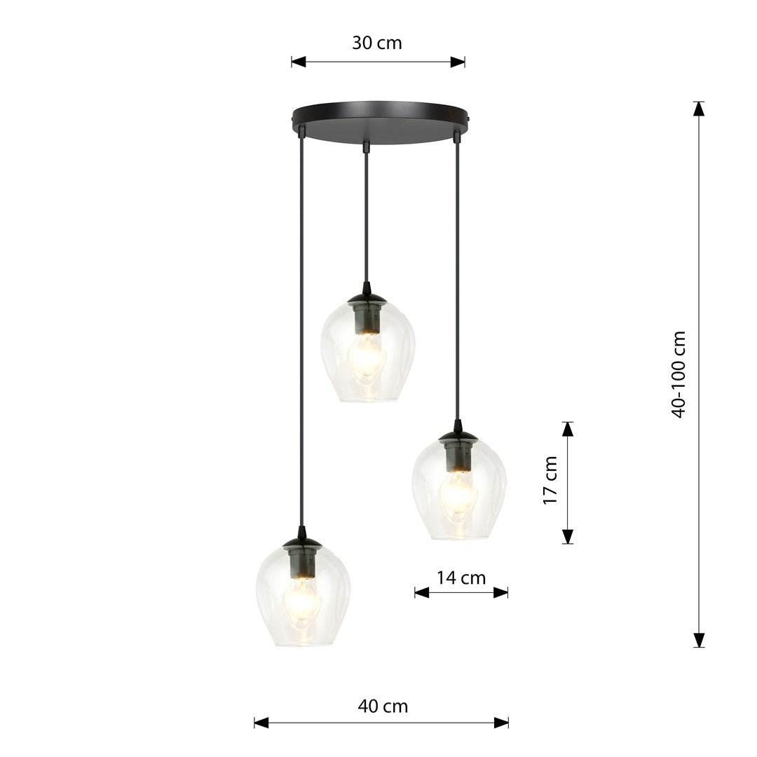 Lampa wisząca ISTAR 3 BL PREMIUM TRANSPARENT loft czarna - LAITICA