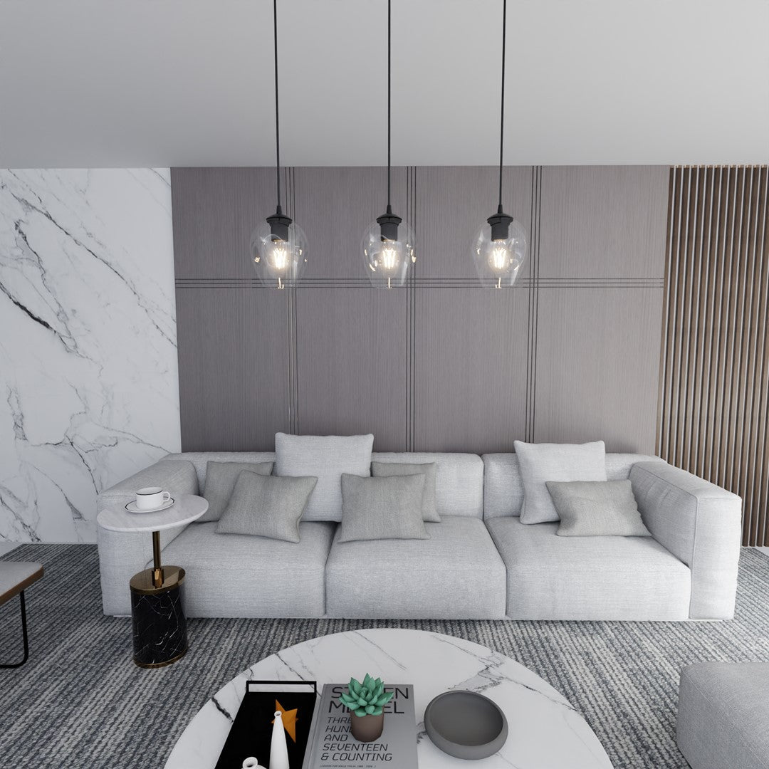 Lampa wisząca ISTAR 3 BL TRANSPARENT loft klosz czarna - LAITICA