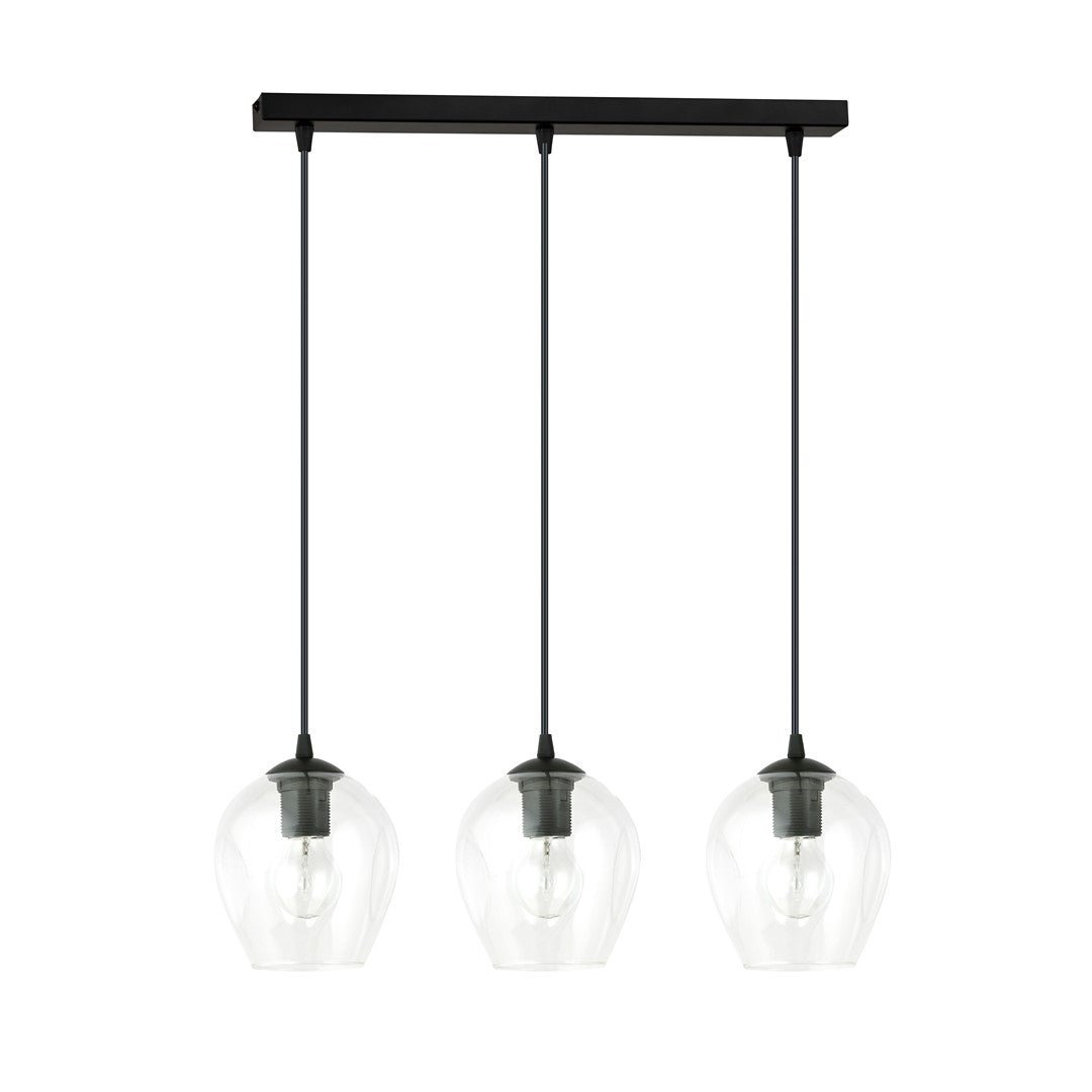 Lampa wisząca ISTAR 3 BL TRANSPARENT loft klosz czarna - LAITICA