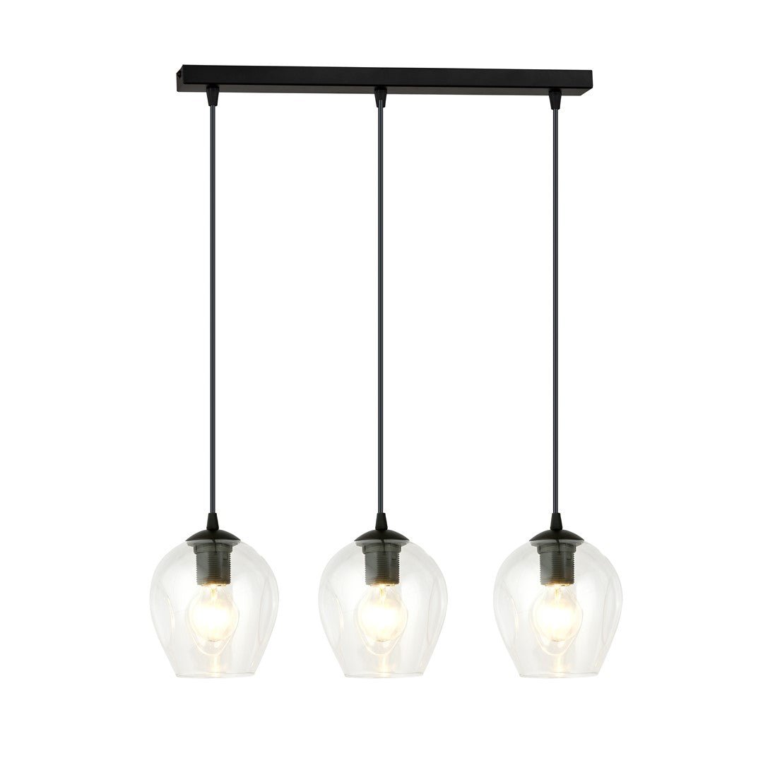 Lampa wisząca ISTAR 3 BL TRANSPARENT loft klosz czarna - LAITICA