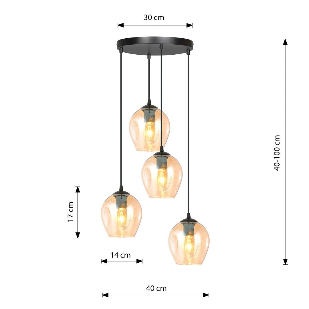 Lampa wisząca ISTAR 4 BL PREMIUM MIODOWY loft klosz bursztyn - LAITICA