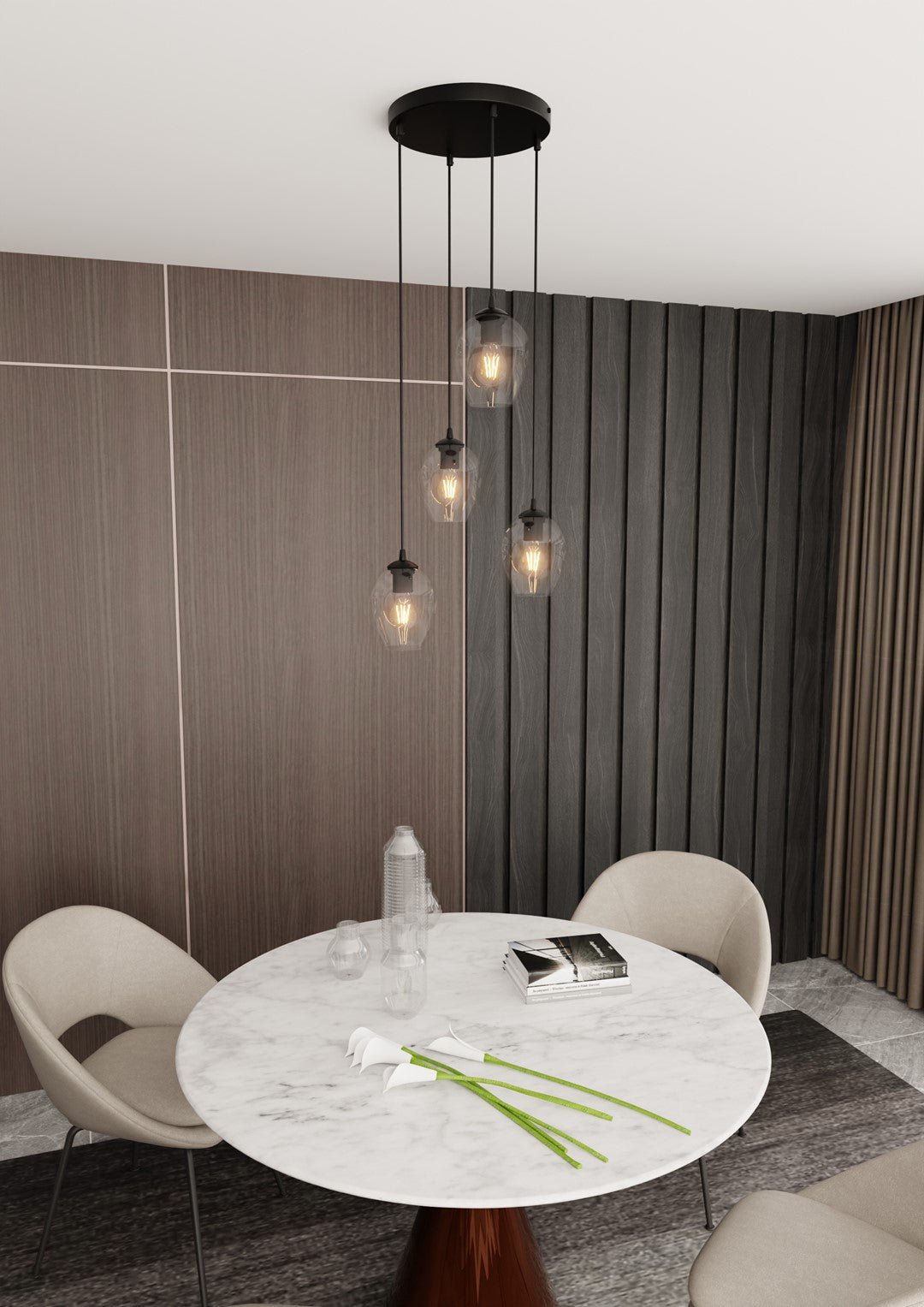 Lampa wisząca ISTAR 4 BL PREMIUM TRANSPARENT klosze, czarna - LAITICA