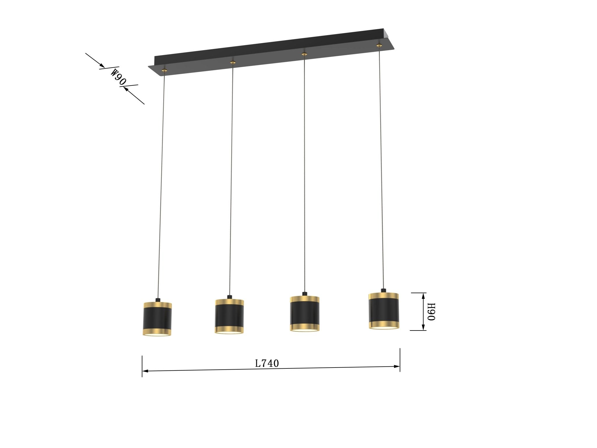 Lampa wisząca LED MALTA 4 klosze barwa ciepła czarno - złota WISZĄCA 34W - LAITICA