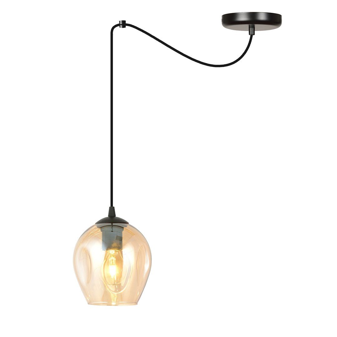 Lampa wisząca LEVEL 1 BL MIODOWY pająk klosz bursztyn czarna - LAITICA