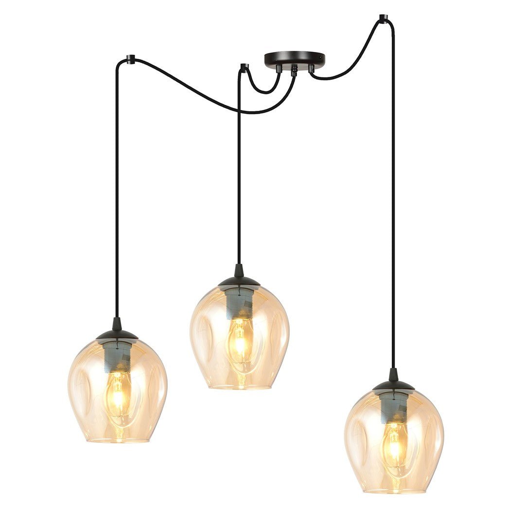 Lampa wisząca LEVEL 3 BL MIODOWY pająk klosz bursztyn czarna - LAITICA
