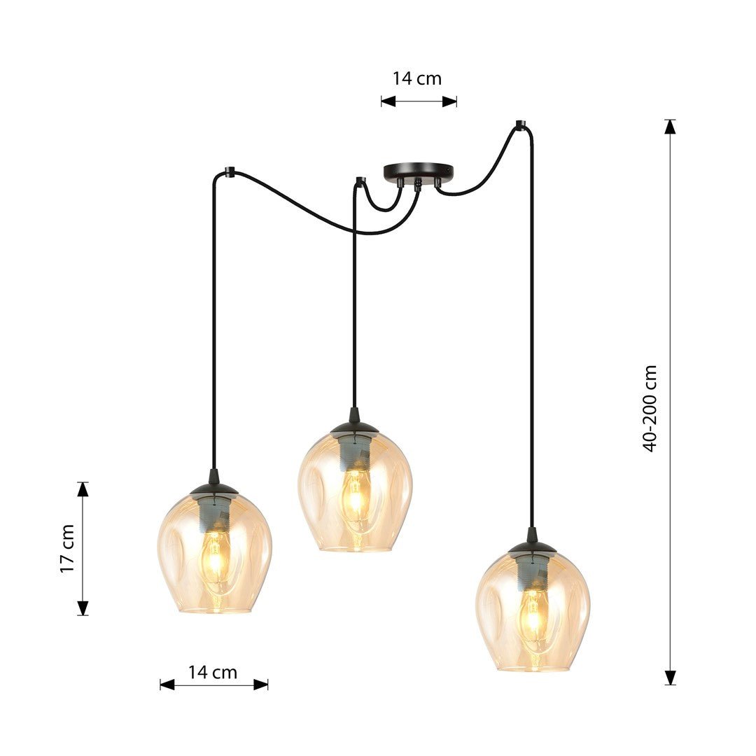 Lampa wisząca LEVEL 3 BL MIODOWY pająk klosz bursztyn czarna - LAITICA