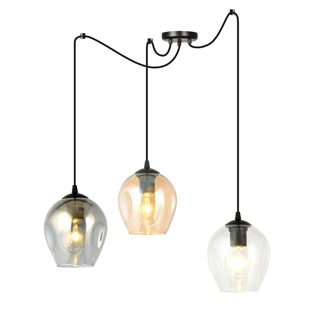 Lampa wisząca LEVEL 3 BL MIX pająk, klosze kolor mix, czarna - LAITICA