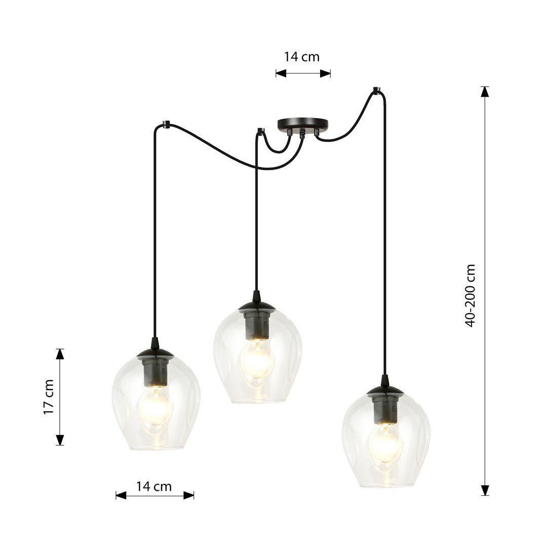 Lampa wisząca LEVEL 3 BL TRANSPARENT pająk, klosze, czarna - LAITICA