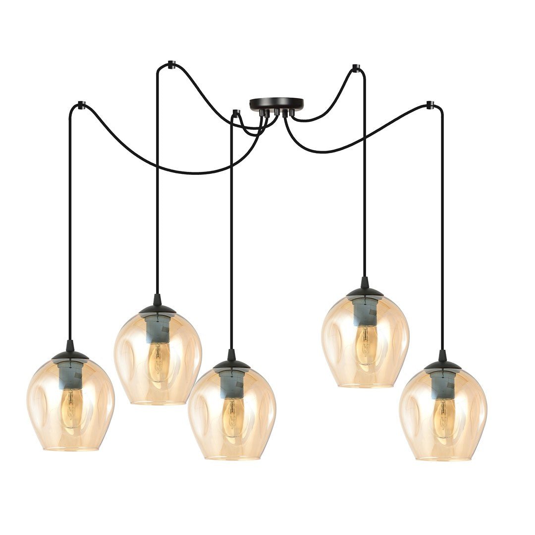 Lampa wisząca LEVEL 5 BL MIODOWY pająk klosz bursztyn czarna - LAITICA