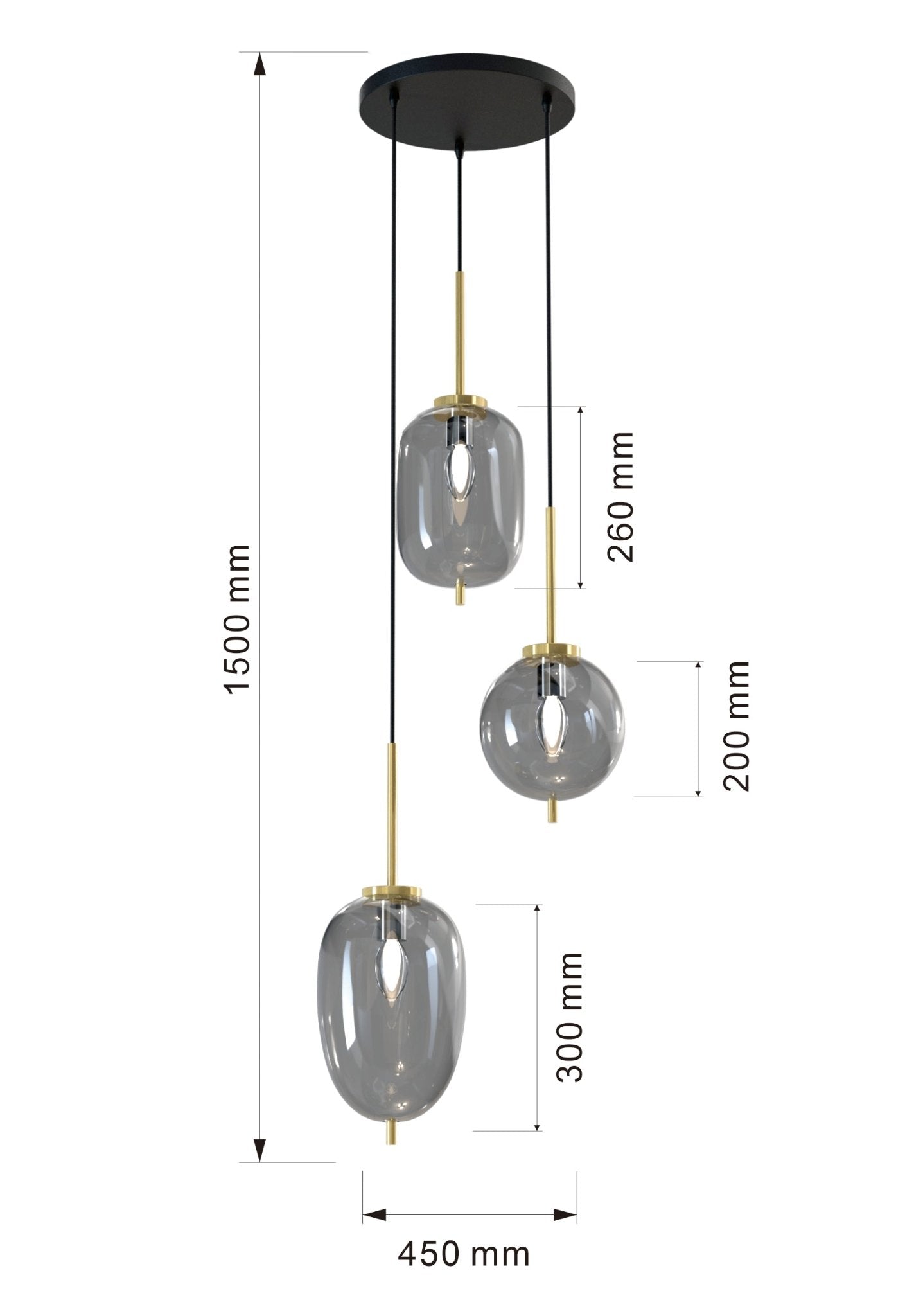 Lampa wisząca MALTA szklane klosze 3xE14 czarno - złota sufitowa do salonu - LAITICA