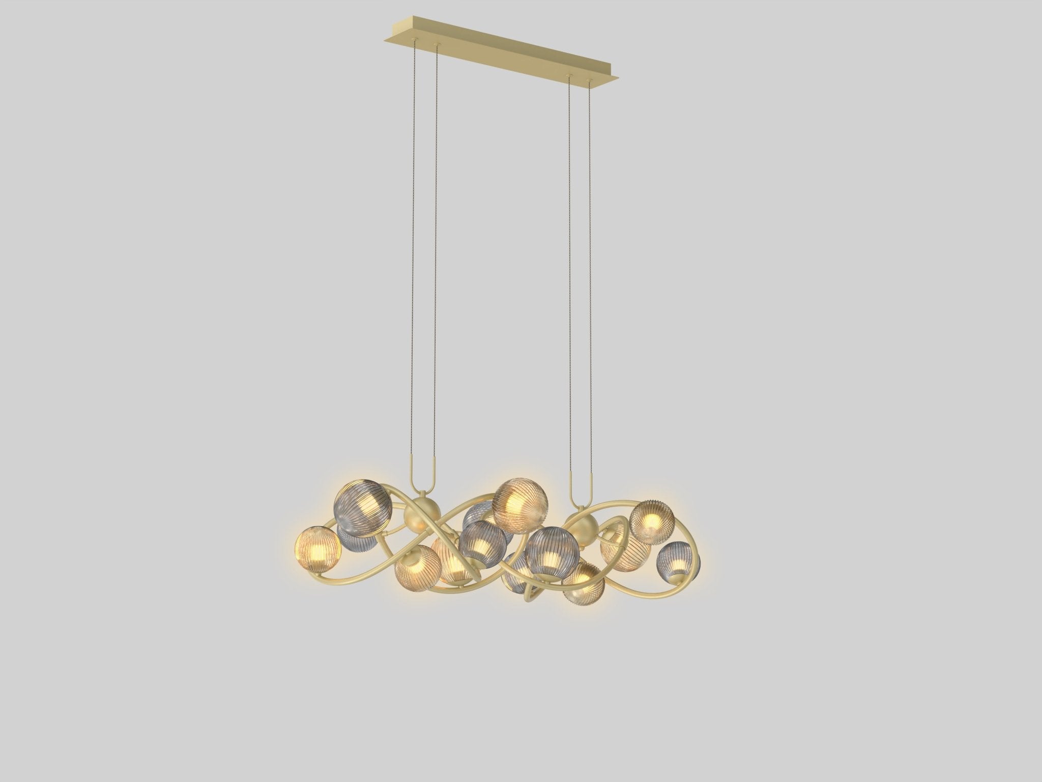 Lampa wisząca MALTA ZŁOTA duża 14 kloszy BARWA CIEPŁA bursztynowe klosze - LAITICA