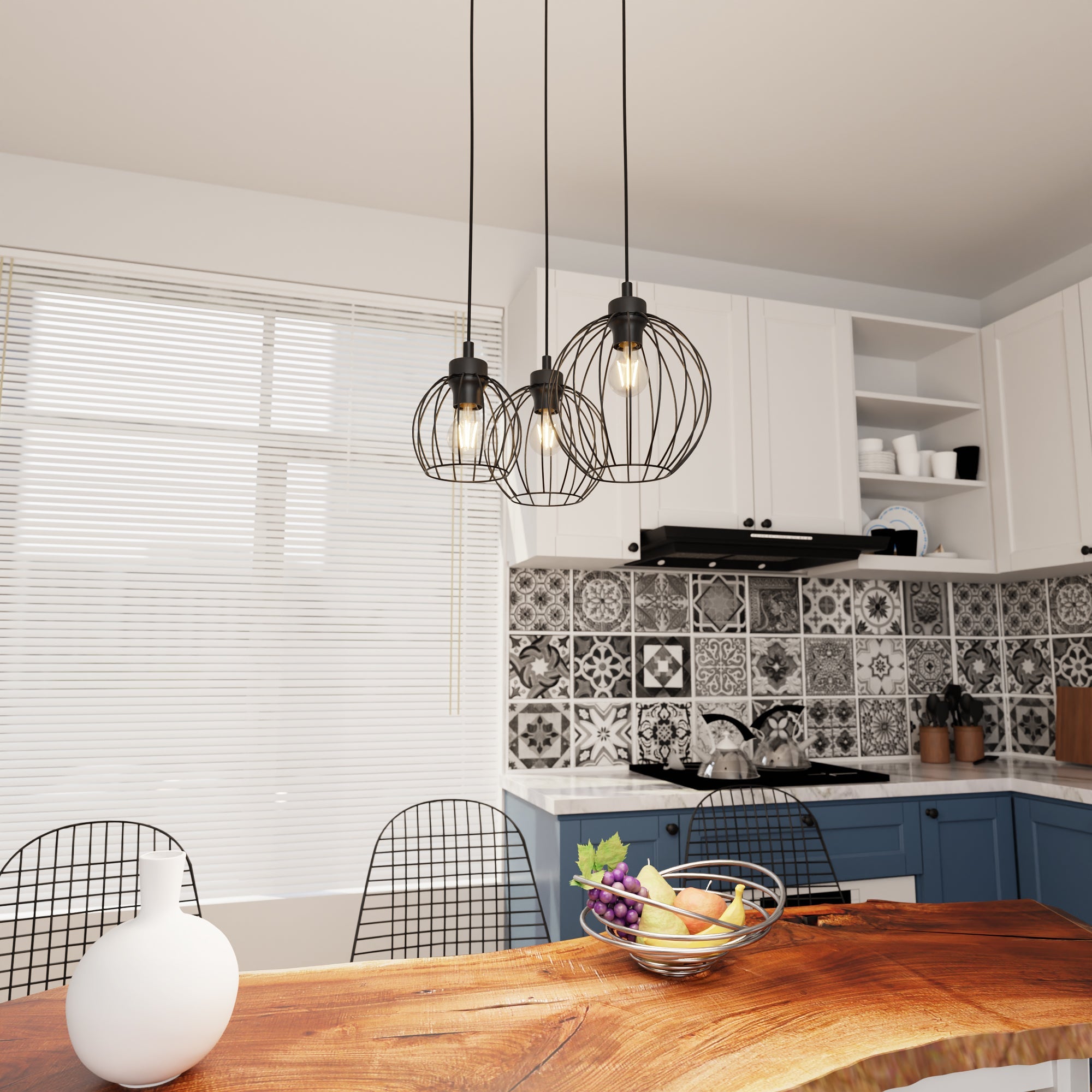 Lampa Wisząca Metalowa LIMA Potrójna 3xE27 Druciane Klosze Regulowana Loft - LAITICA