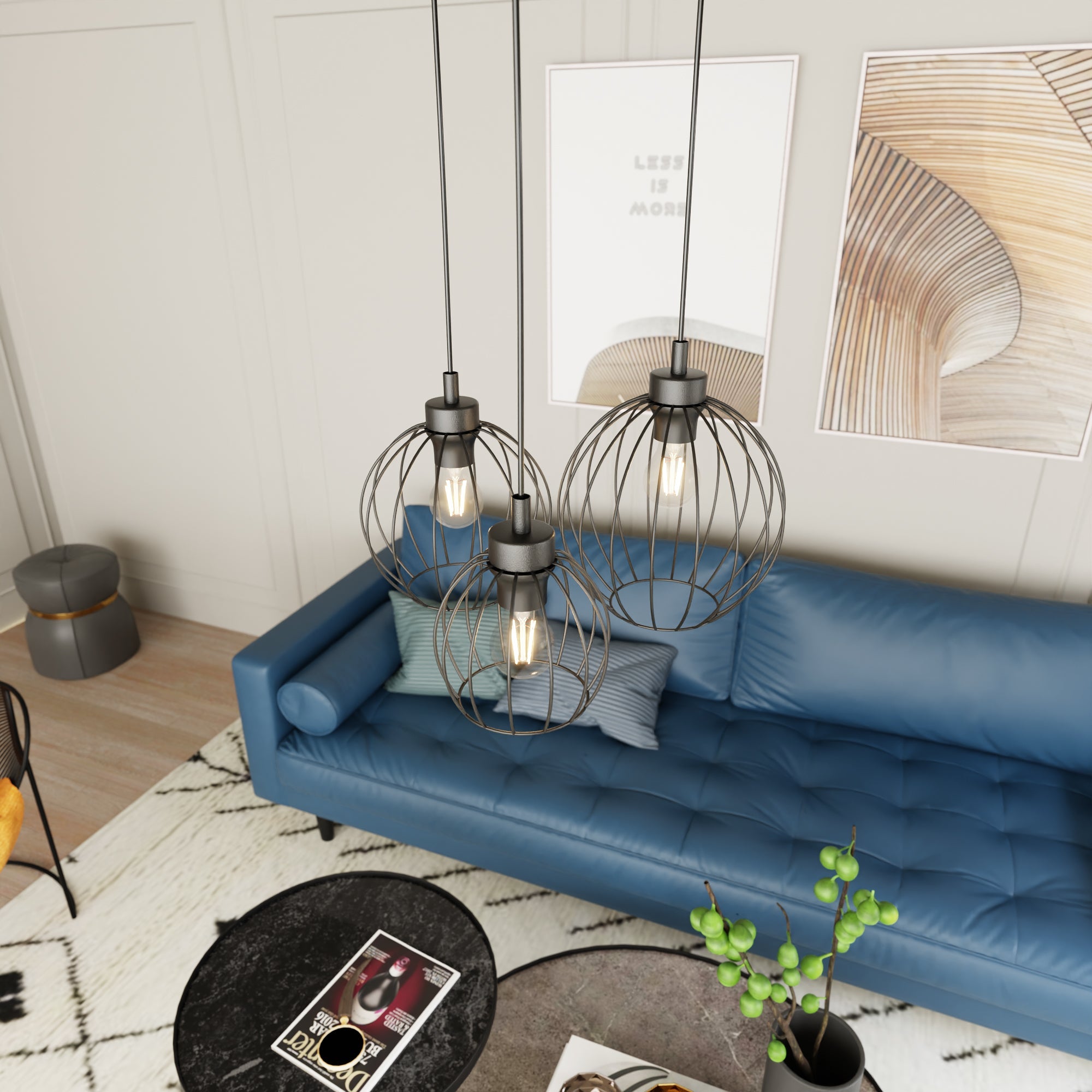 Lampa Wisząca Metalowa LIMA Potrójna 3xE27 Druciane Klosze Regulowana Loft - LAITICA